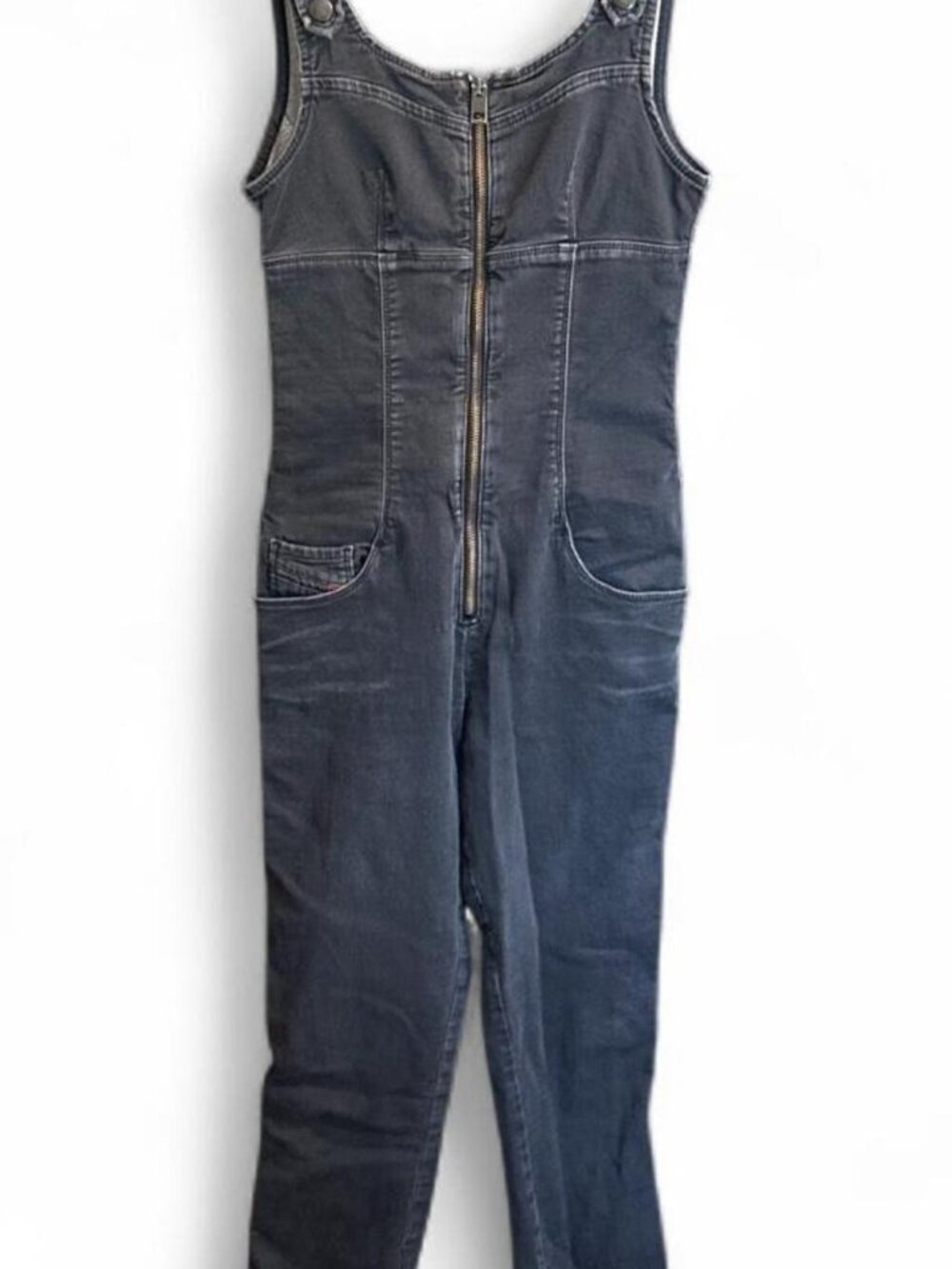 Black Diesel denim overalls with zipper detail in Petite XXS